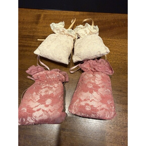4 Miniature Pearl & Rose Lace Bags Ornaments Pink Cream Victorian Decor Set - Picture 7 of 7